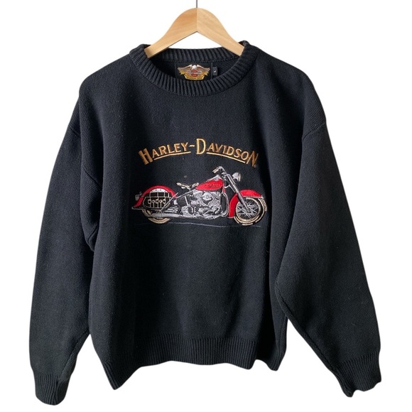 Harley-Davidson Other - Harley-Davidson Vintage 90s Men Motorcycle Embroidered Black Crewneck Sweater L